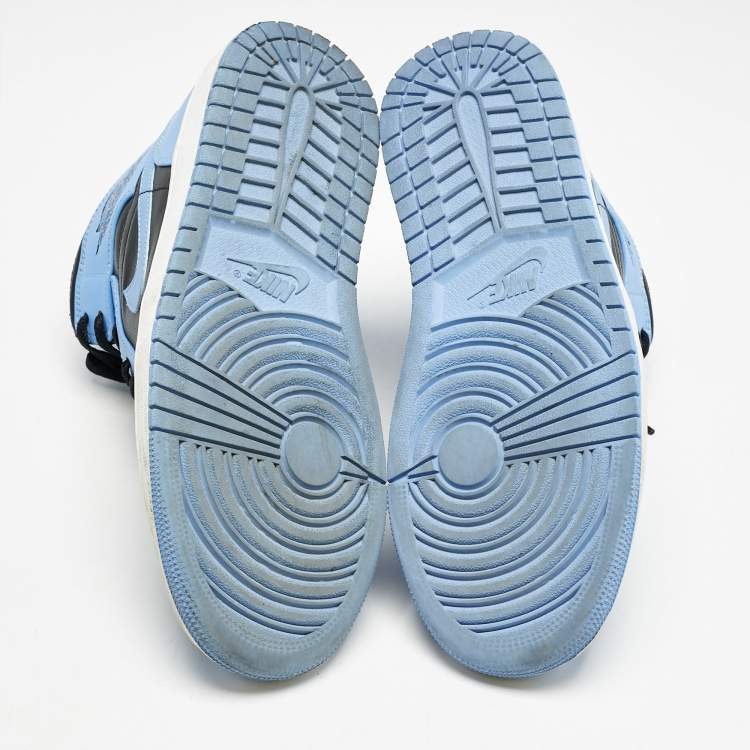 Pre Owned Air Jordans Blue/Black Leather Jordan 1 Mid University Blue Black Sneakers Size 42.5