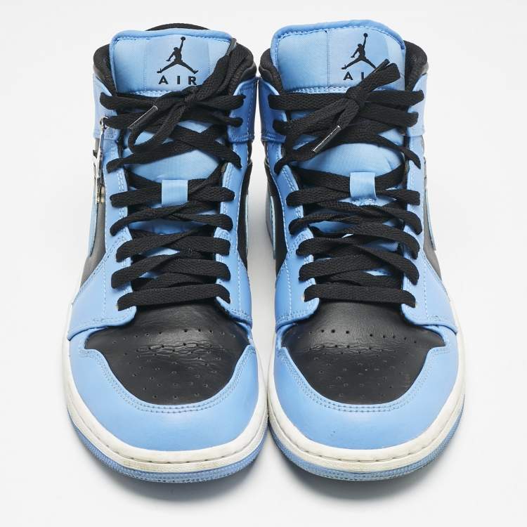Pre Owned Air Jordans Blue/Black Leather Jordan 1 Mid University Blue Black Sneakers Size 42.5