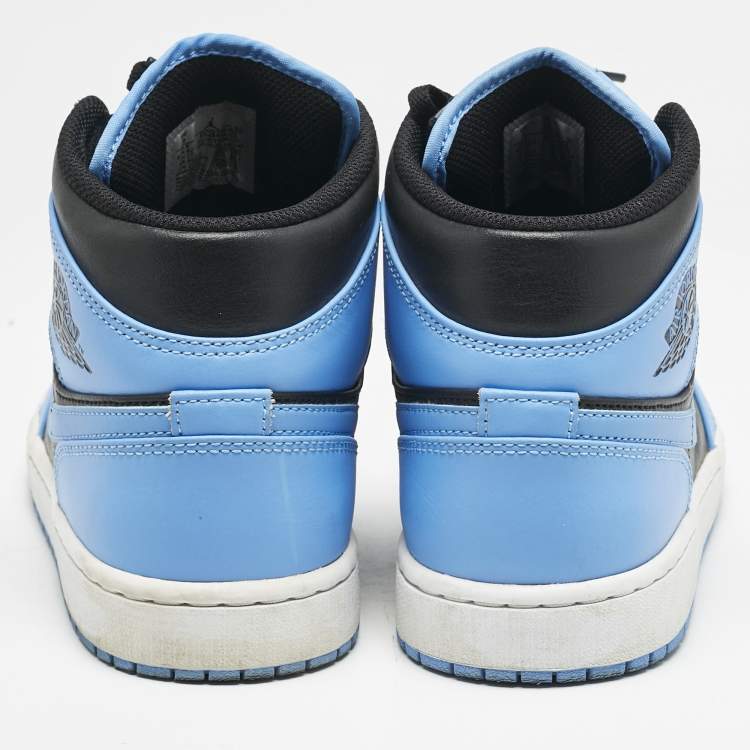 Pre Owned Air Jordans Blue/Black Leather Jordan 1 Mid University Blue Black Sneakers Size 42.5