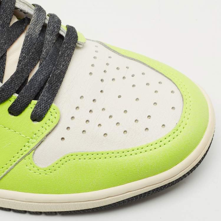 Pre Owned Air Jordans Green/White Leather 1 Retro OG High Top Sneakers Size 45