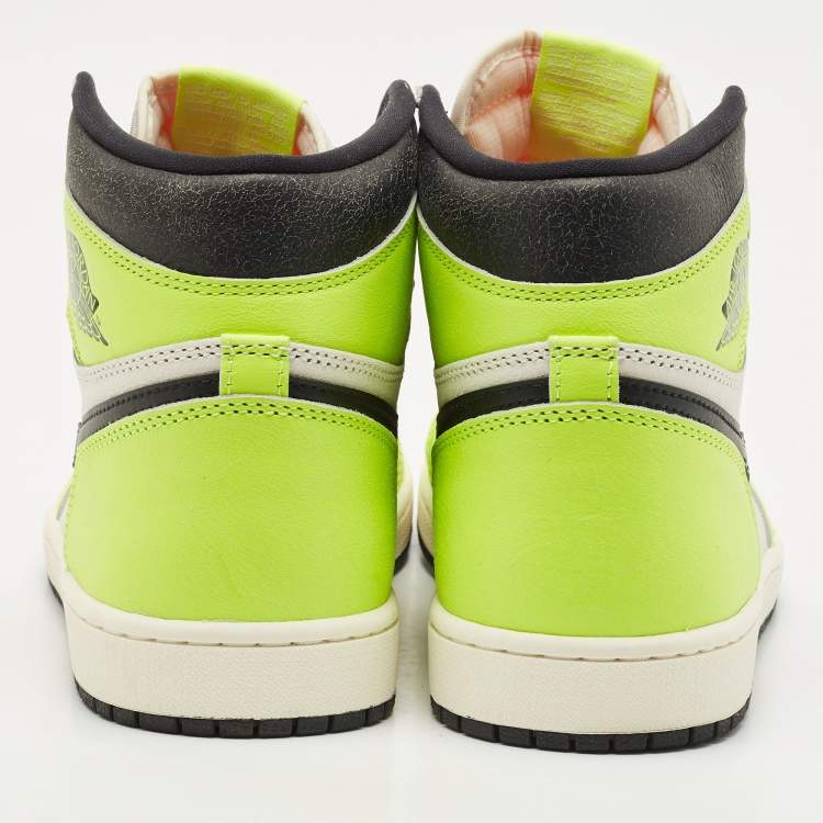 Pre Owned Air Jordans Green/White Leather 1 Retro OG High Top Sneakers Size 45