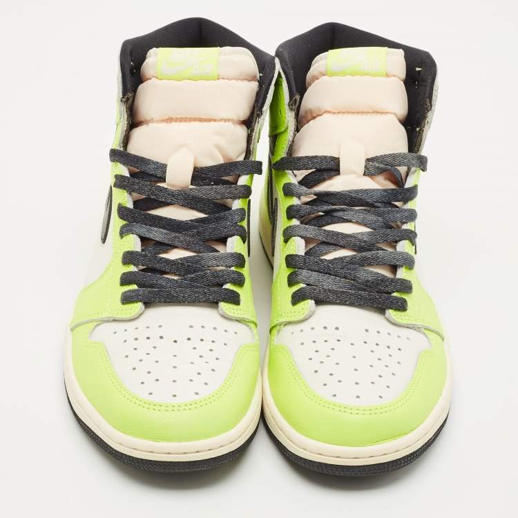 Pre Owned Air Jordans Green/White Leather 1 Retro OG High Top Sneakers Size 45