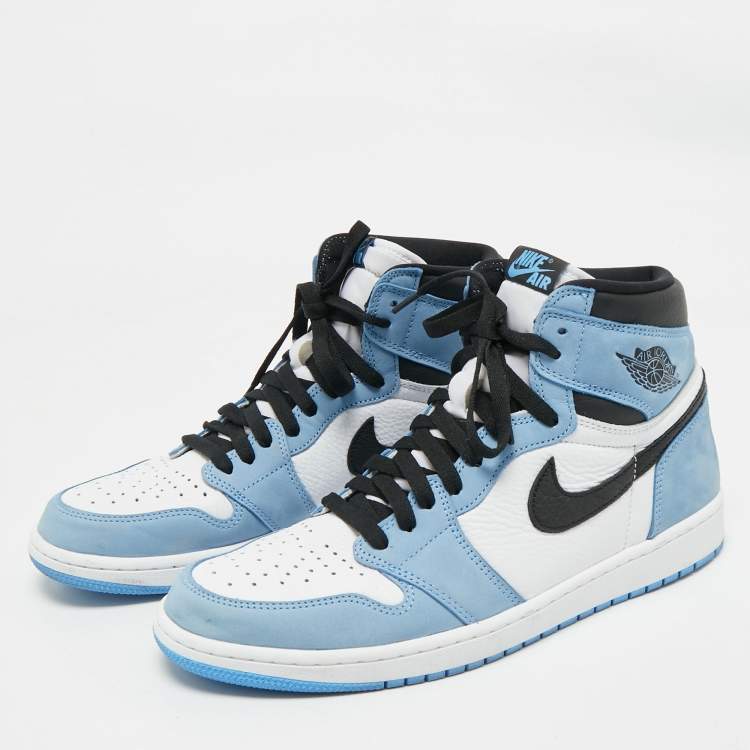 Pre Owned Air Jordans Blue/White Suede and Leather Jordan 1 Retro High OG University Blue Sneakers Size 46