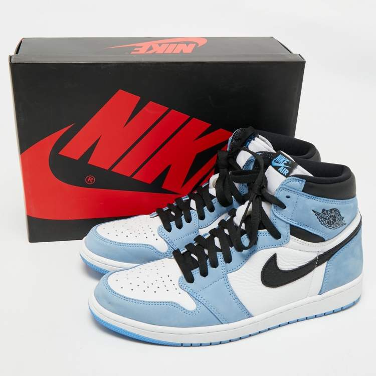 Pre Owned Air Jordans Blue/White Suede and Leather Jordan 1 Retro High OG University Blue Sneakers Size 46