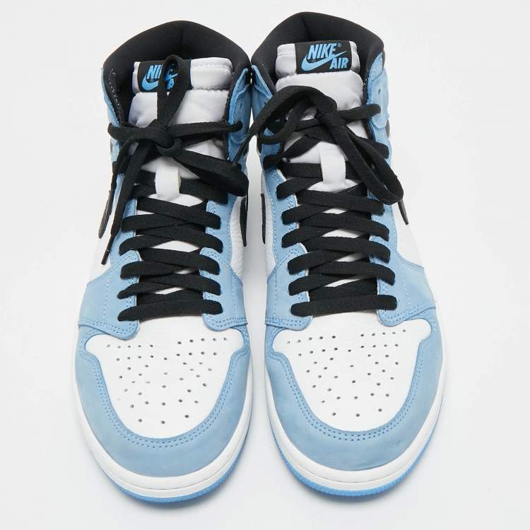 Pre Owned Air Jordans Blue/White Suede and Leather Jordan 1 Retro High OG University Blue Sneakers Size 46