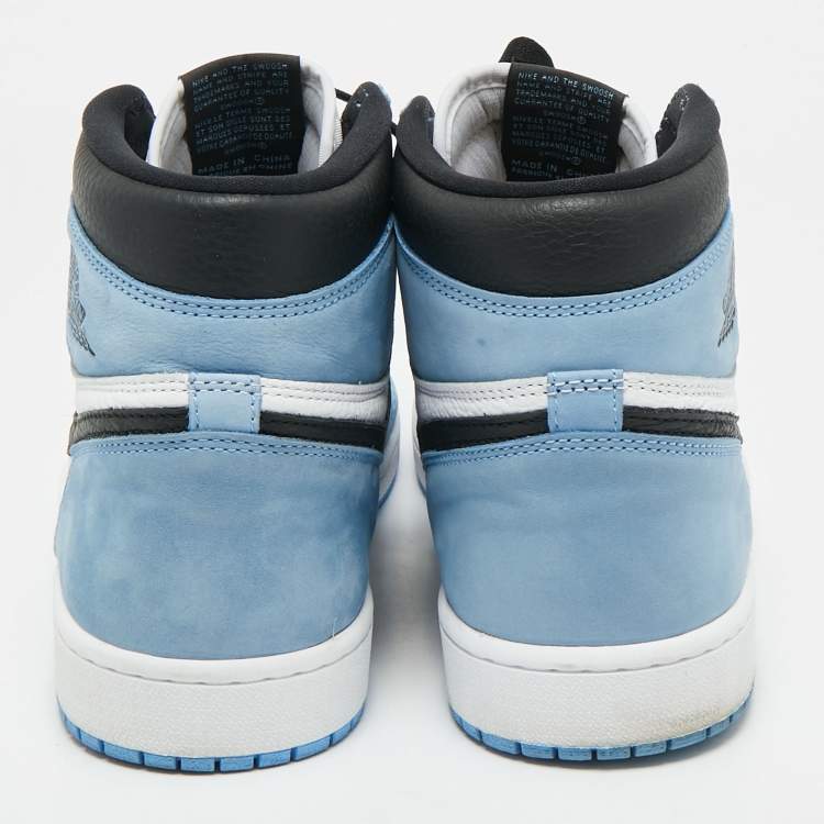 Pre Owned Air Jordans Blue/White Suede and Leather Jordan 1 Retro High OG University Blue Sneakers Size 46