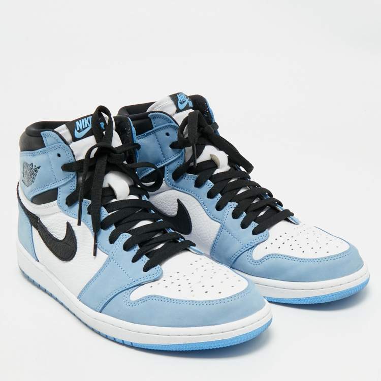 Pre Owned Air Jordans Blue/White Suede and Leather Jordan 1 Retro High OG University Blue Sneakers Size 46