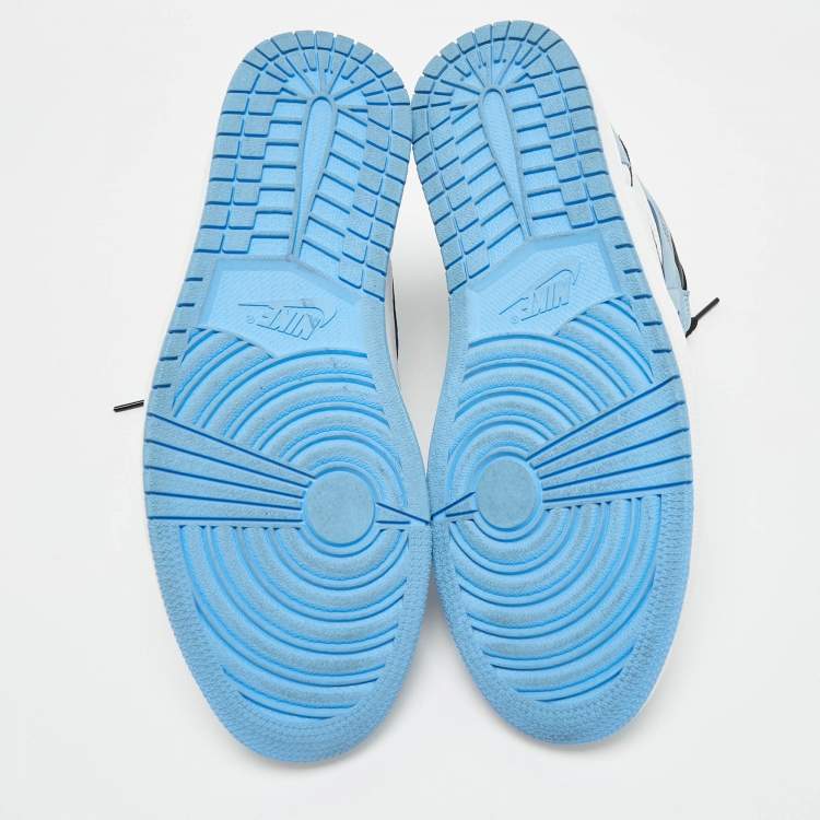 Pre Owned Air Jordans Blue/White Suede and Leather Jordan 1 Retro High OG University Blue Sneakers Size 46