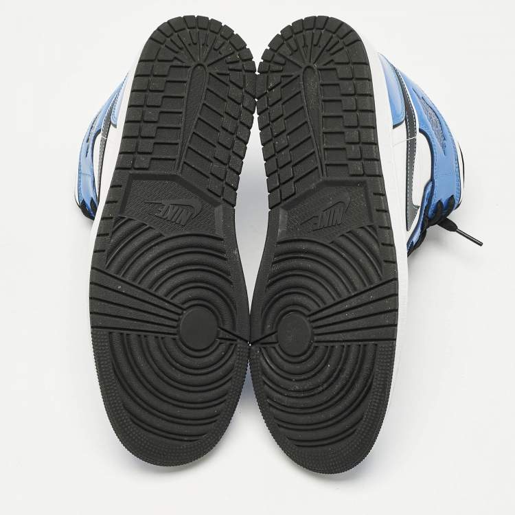 مملوكة مسبقًا Air Jordans Blue/White Patent and Leather Jordan 1 Mid Signal Blue Sneakers Size 42