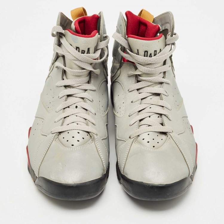 Pre Owned Air Jordans Silver Faux Leather Jordan 7 Retro Reflections of a Champion Sneakers Size 47.5