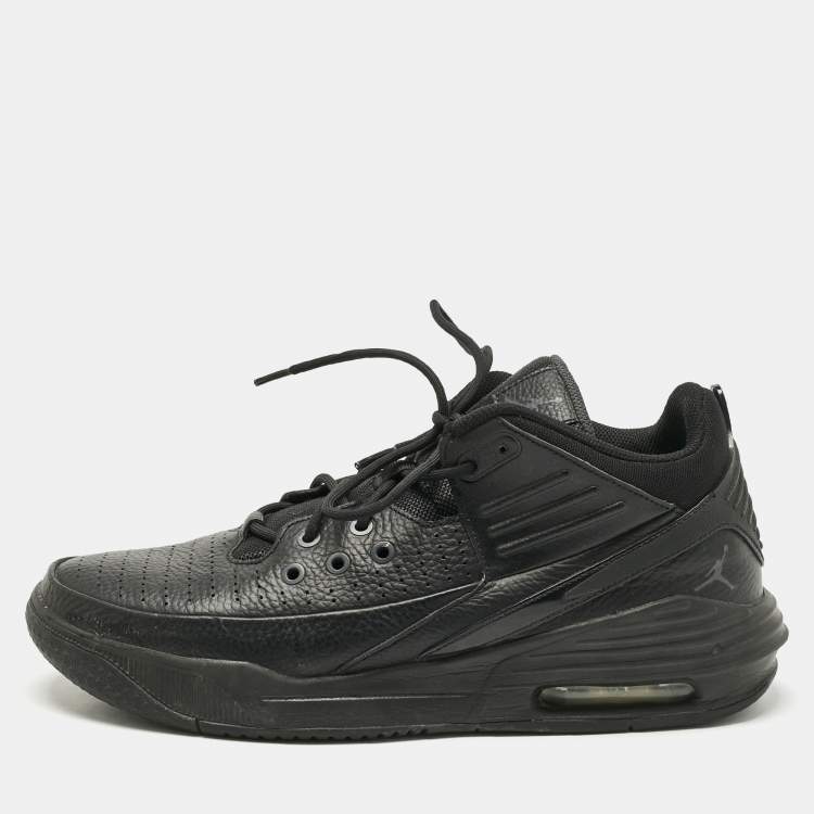 Pre Owned Air Jordans Black Leather Jordan Max Aura 5 Black Anthracite Sneakers Size 46