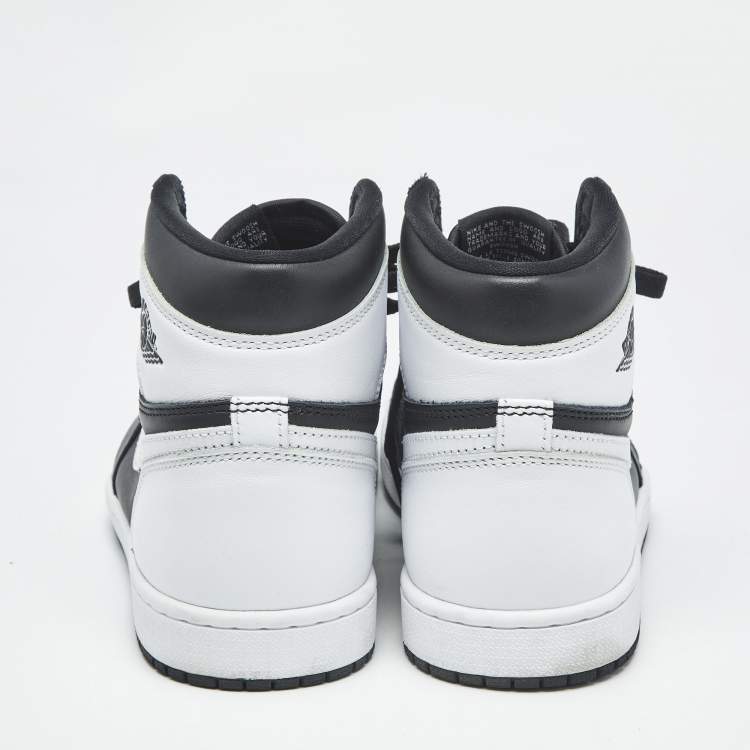 Pre Owned Air Jordans Black Leather Jordan 1 Retro High OG Black White Sneakers Size 41