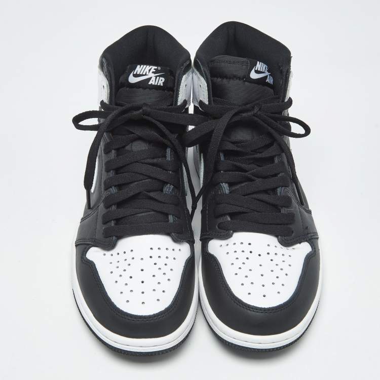 Pre Owned Air Jordans Black Leather Jordan 1 Retro High OG Black White Sneakers Size 41