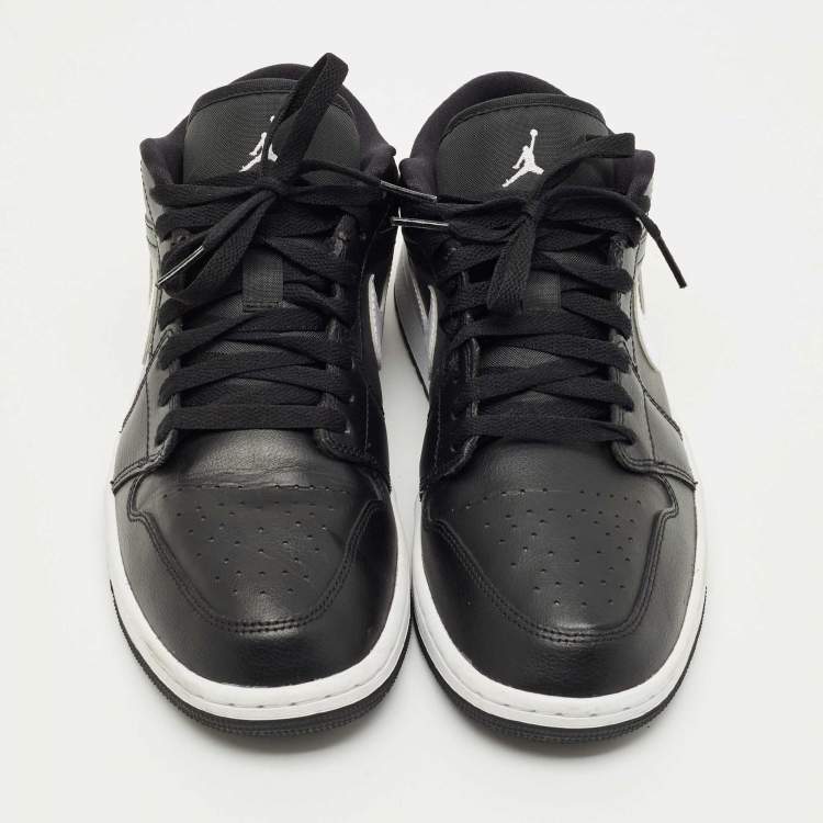Pre Owned Air Jordans Black Leather Jordan 1 Low Black White Sneakers Size 43