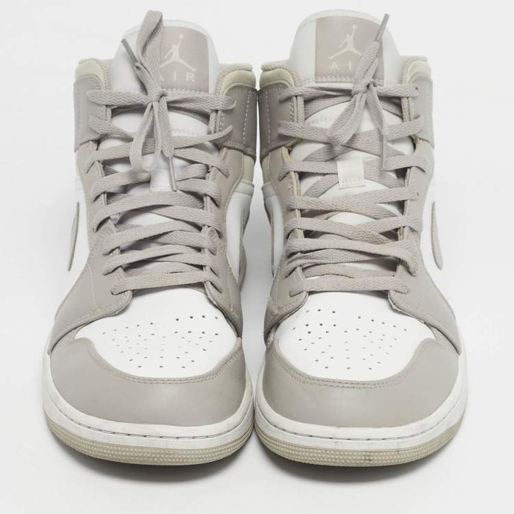 Pre Owned Air Jordans Multicolor Leather Jordan 1 Mid Linen Sneakers Size 47.5
