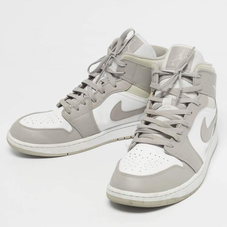 Pre Owned Air Jordans Multicolor Leather Jordan 1 Mid Linen Sneakers Size 47.5
