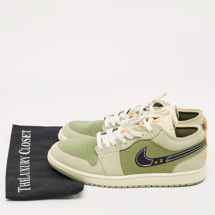 Pre Owned Air Jordans Green Suede Jordan 1 Low SE Craft Light Olive Sneakers Size 43