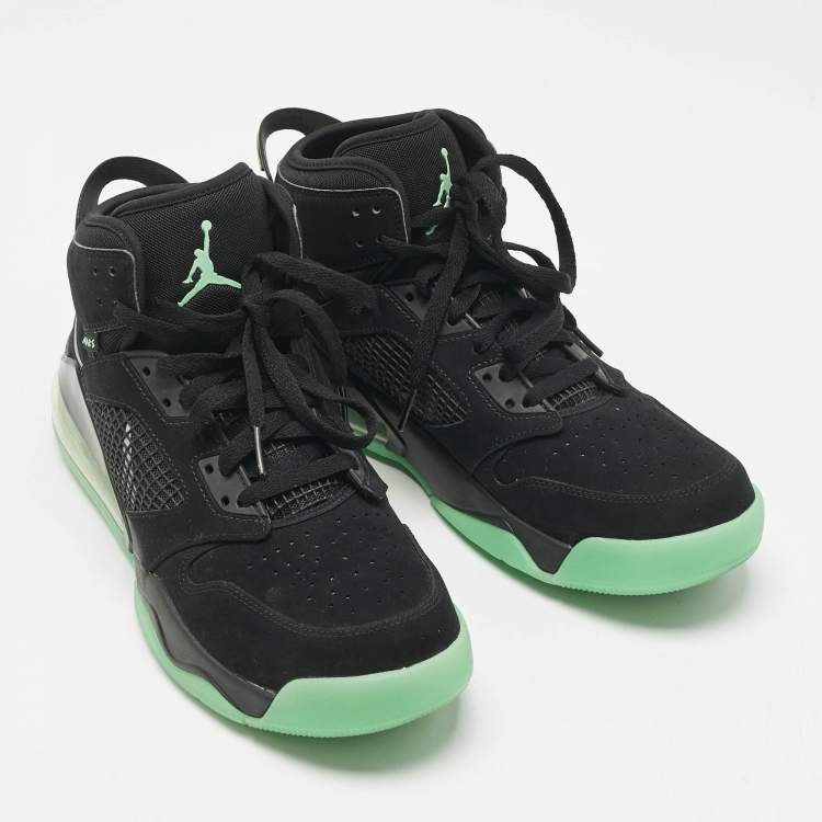 Pre Owned Air Jordans Black Nubuck Leather Air Jordans Mars 270 Green Glow High Top Sneakers Size 45