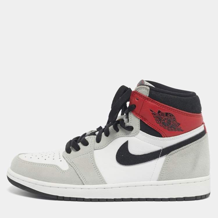 Pre Owned Air Jordans Multicolor Leather and Suede Jordan 1 Retro High Light Smoke Grey Sneakers Size 43
