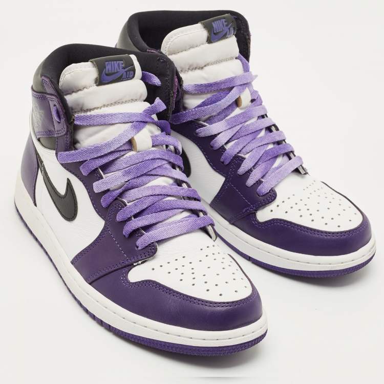 Pre Owned Air Jordans Multicolor Leather Jordan 1 Retro High Court Purple White Sneakers Size 43