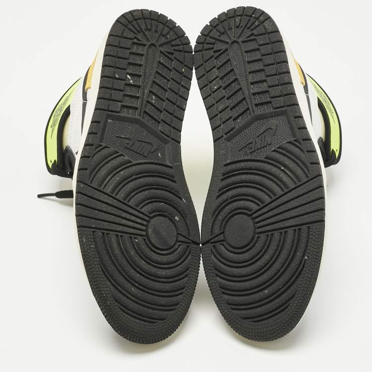 Pre Owned Air Jordans Multicolor Leather Jordan 1 Retro High White Black Volt University Gold Sneakers Size 42