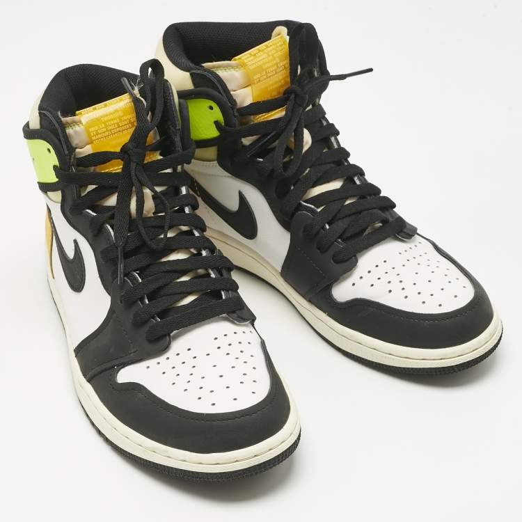 Pre Owned Air Jordans Multicolor Leather Jordan 1 Retro High White Black Volt University Gold Sneakers Size 42