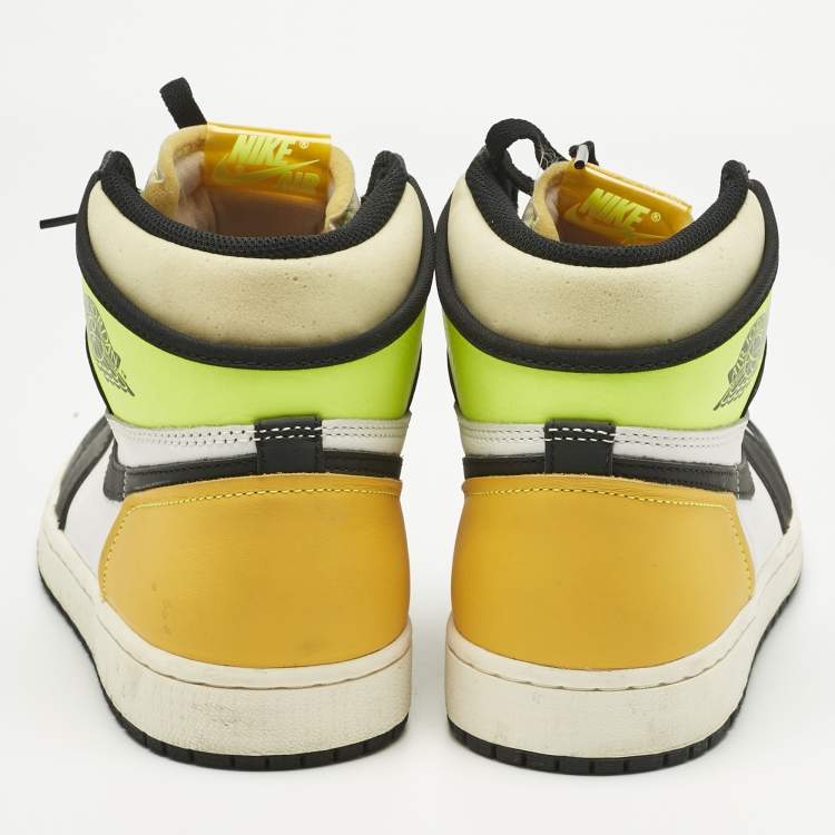 Pre Owned Air Jordans Multicolor Leather Jordan 1 Retro High White Black Volt University Gold Sneakers Size 42