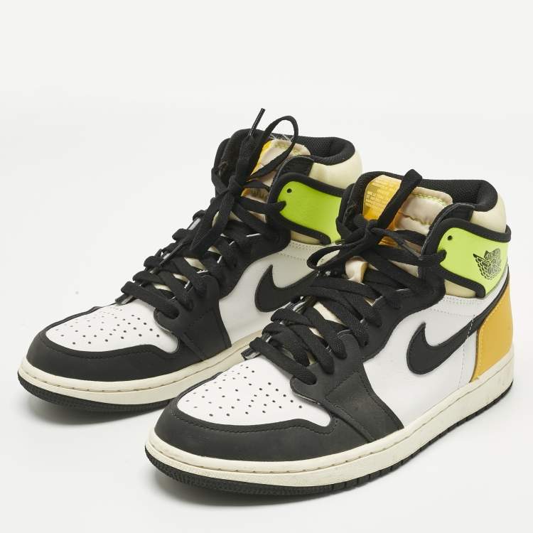 Pre Owned Air Jordans Multicolor Leather Jordan 1 Retro High White Black Volt University Gold Sneakers Size 42