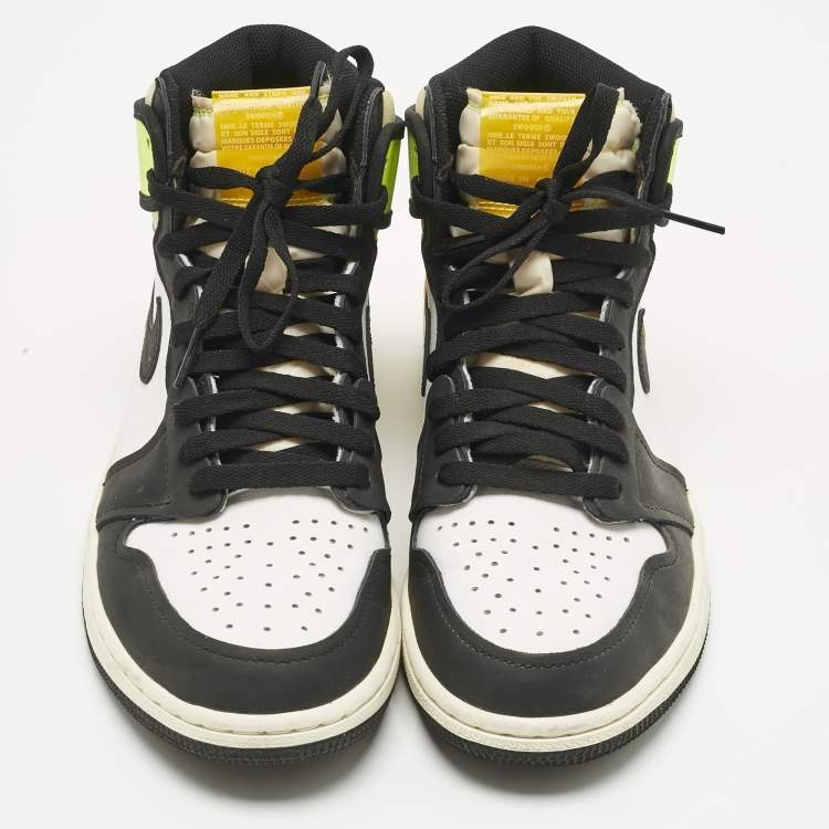 Pre Owned Air Jordans Multicolor Leather Jordan 1 Retro High White Black Volt University Gold Sneakers Size 42