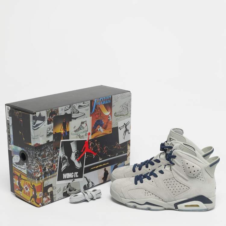 Pre Owned Air Jordan Grey Suede Leather Jordan 6 Retro Georgetown Sneakers Size 42