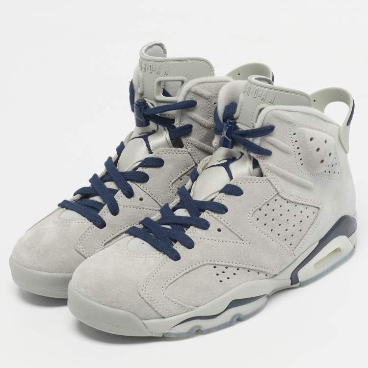 Pre Owned Air Jordan Grey Suede Leather Jordan 6 Retro Georgetown Sneakers Size 42