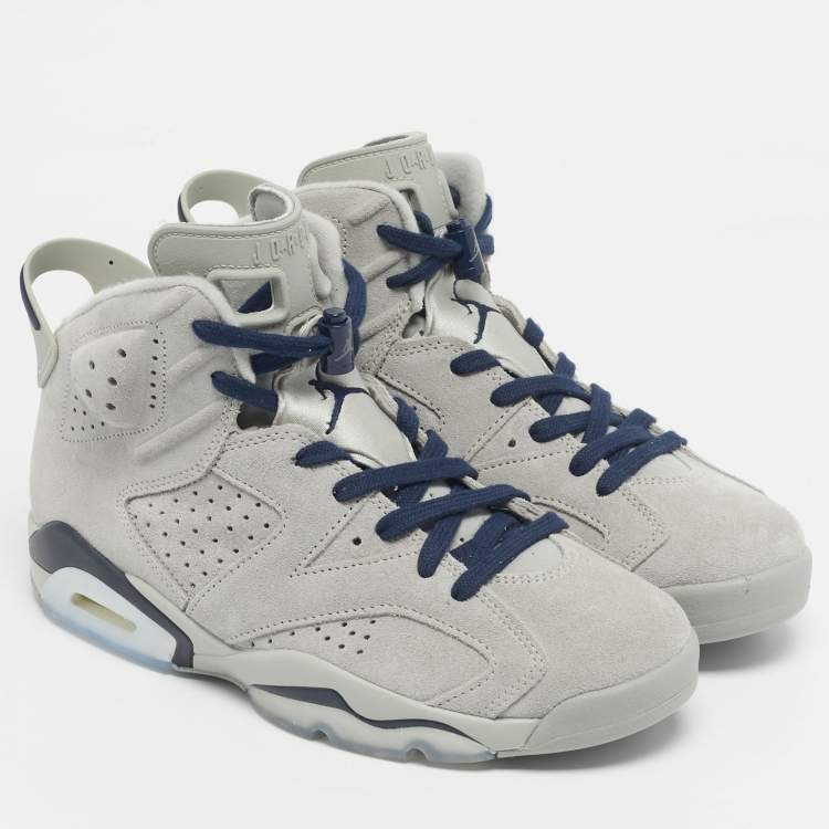Pre Owned Air Jordan Grey Suede Leather Jordan 6 Retro Georgetown Sneakers Size 42