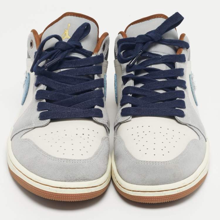 مملوكة مسبقًا Air Jordans Multicolor Leather Jordan 1 Low SE Phantom Repaired Denim Swoosh Sneakers Size 44