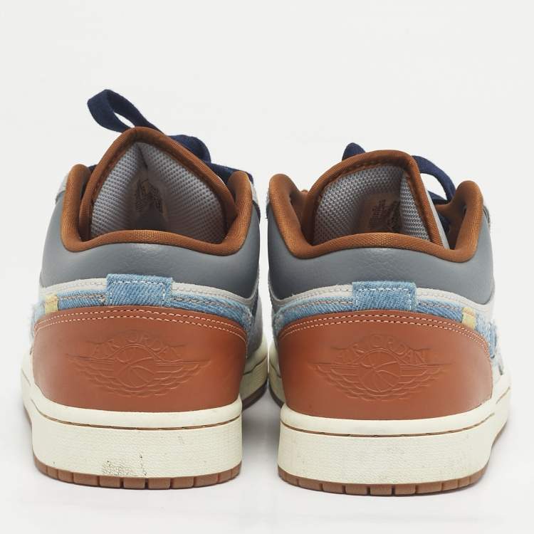 مملوكة مسبقًا Air Jordans Multicolor Leather Jordan 1 Low SE Phantom Repaired Denim Swoosh Sneakers Size 44