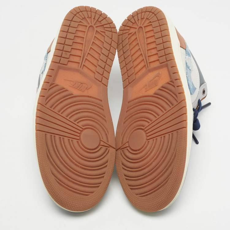 مملوكة مسبقًا Air Jordans Multicolor Leather Jordan 1 Low SE Phantom Repaired Denim Swoosh Sneakers Size 44