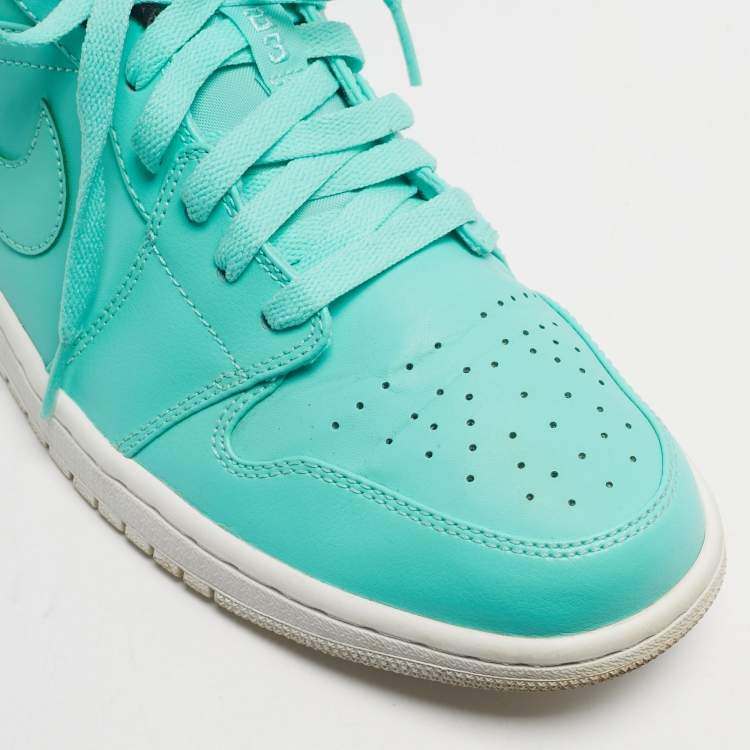 Pre Owned Air Jordans Green Leather Jordan 1 Low Hyper Turquoise Sneakers Size 44