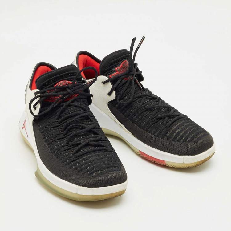 Pre Owned Air Jordan Black/White Fabric and Leather XXXII Low Slam Dunk Sneakers Size 41
