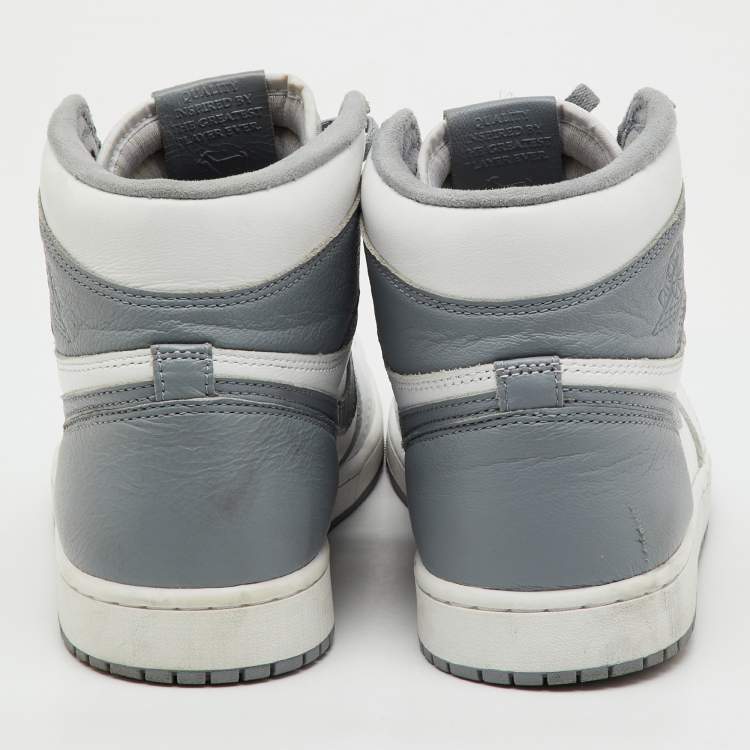 Pre Owned Air Jordans White/Grey Leather Jordan 1 Retro High OG Stealth Sneakers Size 44.5