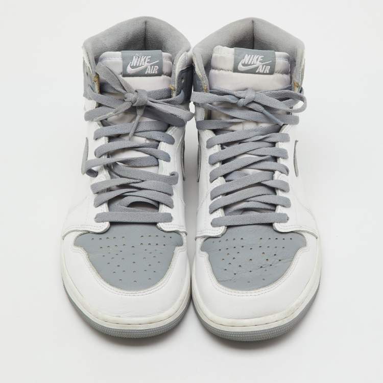 Pre Owned Air Jordans White/Grey Leather Jordan 1 Retro High OG Stealth Sneakers Size 44.5