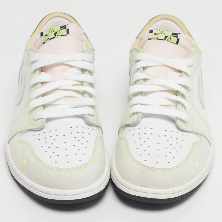Pre Owned Air Jordans White/Green Leather Jordan 1 Retro Low White Ghost Green Sneakers Size 45