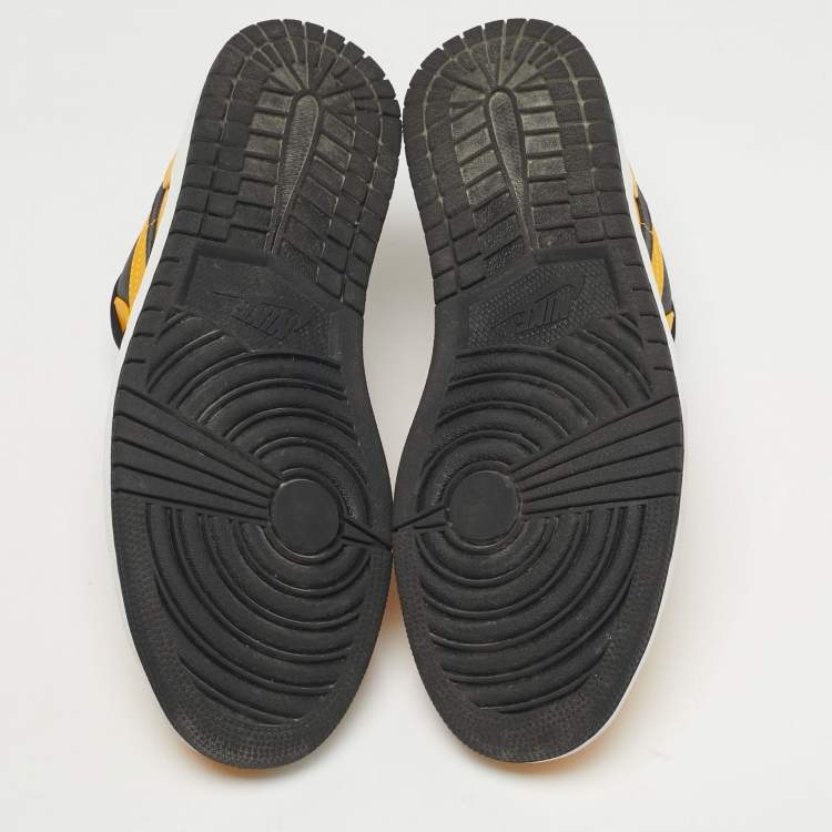 Pre Owned Air Jordans Yellow/Black Leather Jordan 1 Low University Gold Sneakers Size 45.5