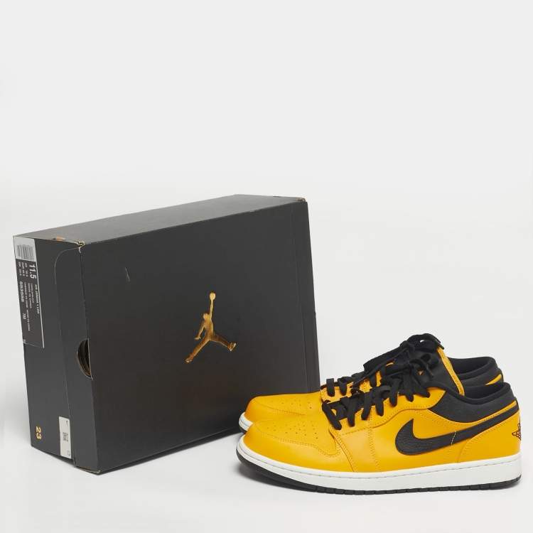 Pre Owned Air Jordans Yellow/Black Leather Jordan 1 Low University Gold Sneakers Size 45.5