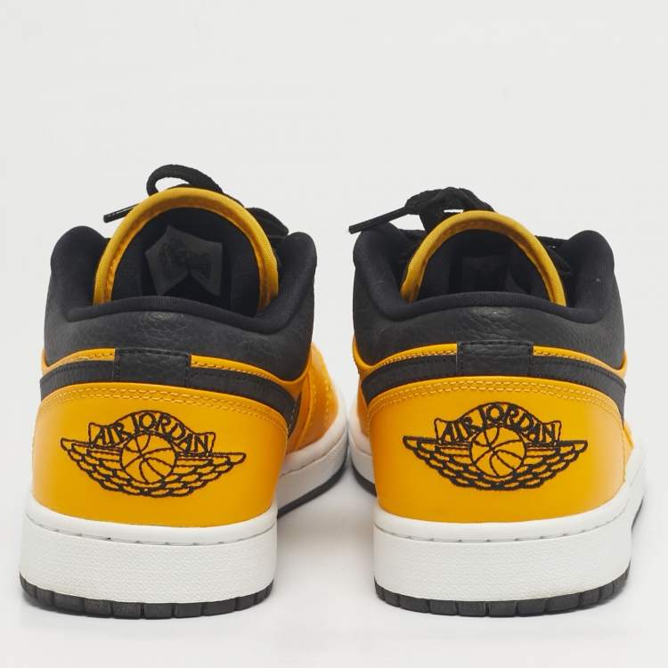 Pre Owned Air Jordans Yellow/Black Leather Jordan 1 Low University Gold Sneakers Size 45.5