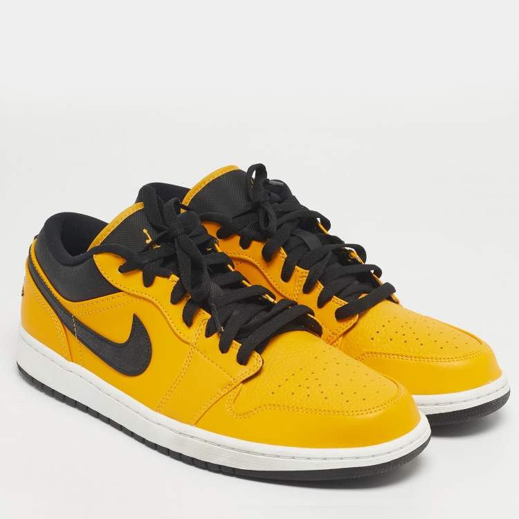 Pre Owned Air Jordans Yellow/Black Leather Jordan 1 Low University Gold Sneakers Size 45.5