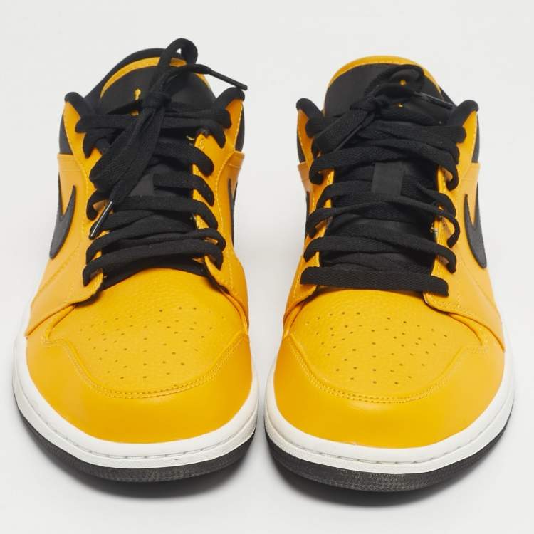 Pre Owned Air Jordans Yellow/Black Leather Jordan 1 Low University Gold Sneakers Size 45.5