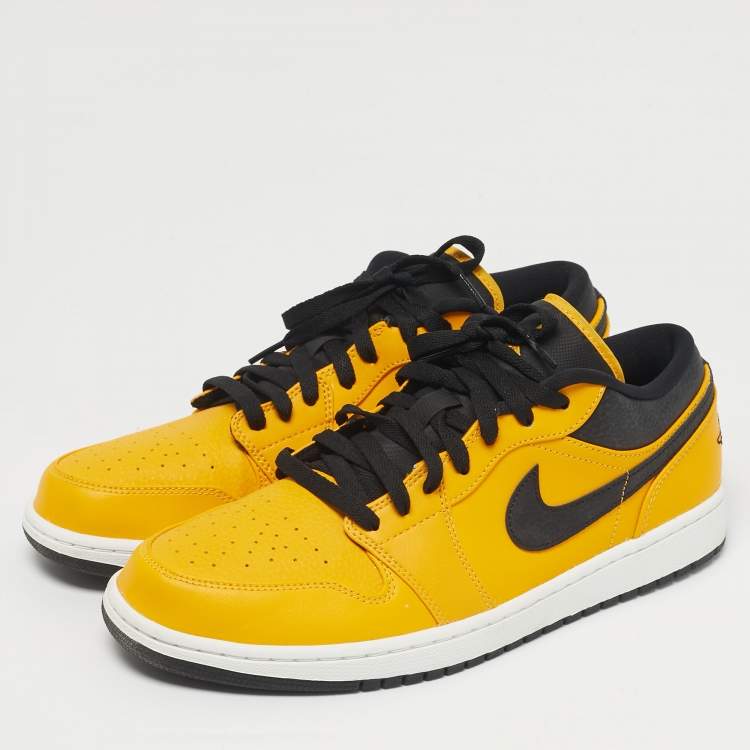 Pre Owned Air Jordans Yellow/Black Leather Jordan 1 Low University Gold Sneakers Size 45.5