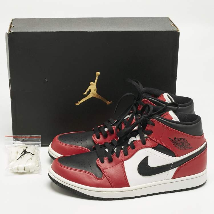 Pre Owned Air Jordans Multicolor Leather Jordan 1 Mid Chicago Toe Sneakers Size 45