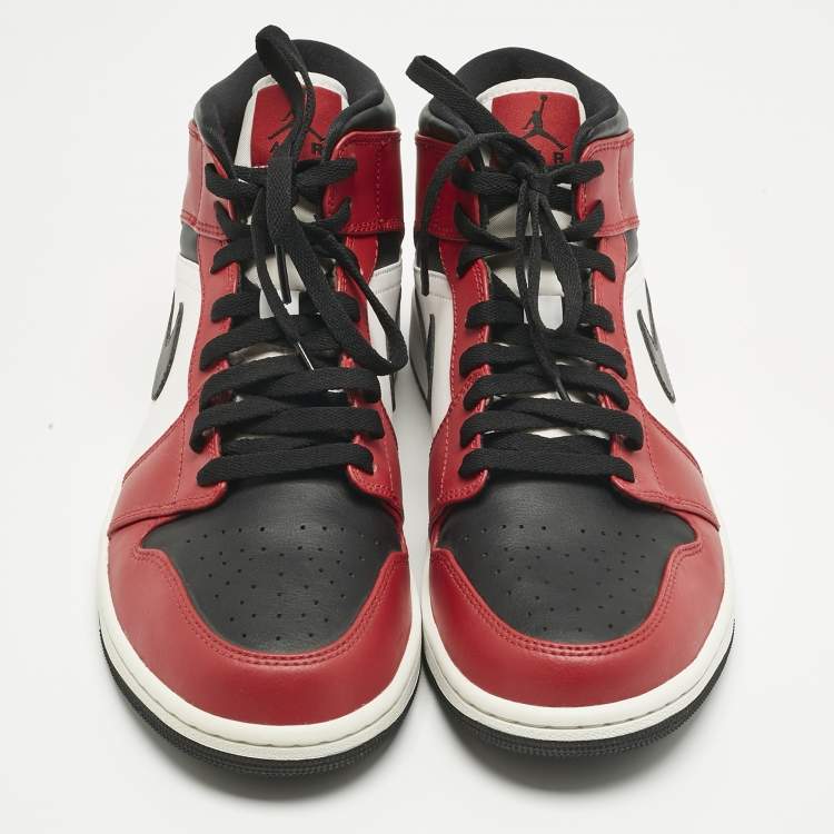 Pre Owned Air Jordans Multicolor Leather Jordan 1 Mid Chicago Toe Sneakers Size 45