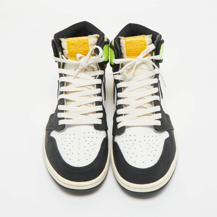 Pre Owned Air Jordans Multicolor Leather Jordan 1 Retro High White Black Volt University Gold Sneakers Size 45.5