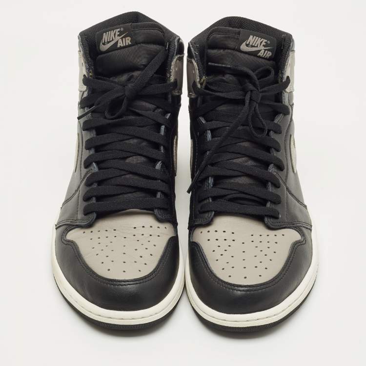 Pre Owned Air Jordans Black/Grey Leather Jordan 1 Retro High Shadow Sneakers Size 45